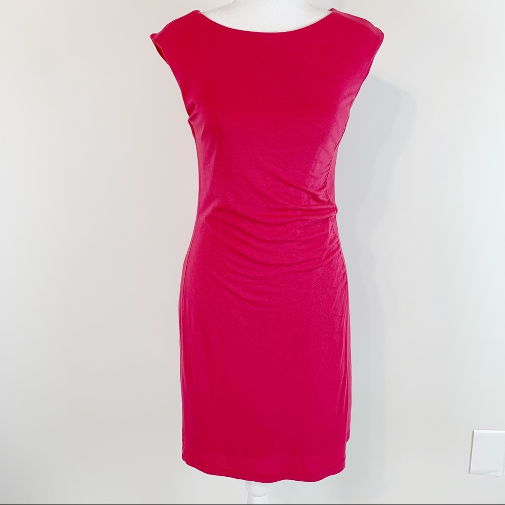 Loft sleeveless boat neck knit sheath dress pink